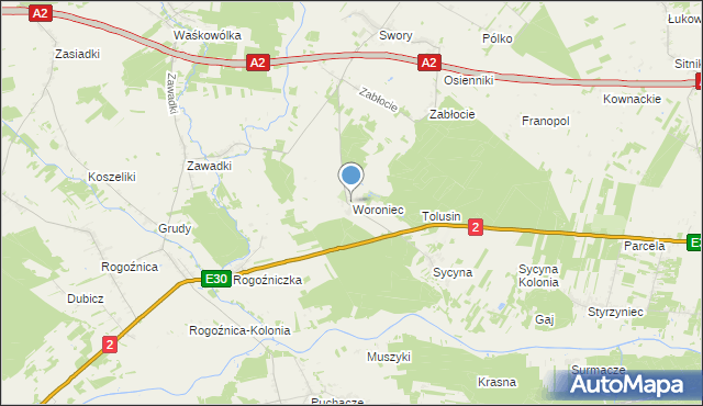 mapa Woroniec, Woroniec gmina Biała Podlaska na mapie Targeo